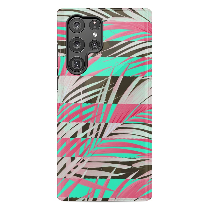 Galaxy S22 Ultra StrongFit Pink abstract coconut tree print design by Josie