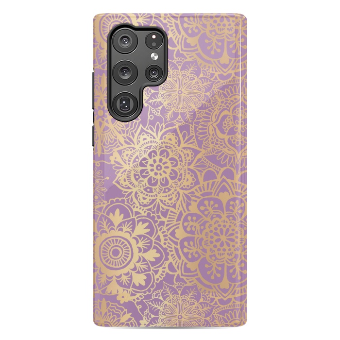 Galaxy S22 Ultra StrongFit Light Purple and Gold Mandala Pattern by Julie Erin Designs