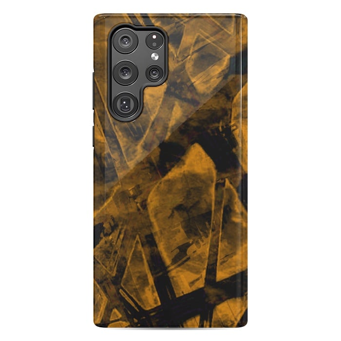 Galaxy S22 Ultra StrongFit Burnt Gold abstract flames halloween design by Josie