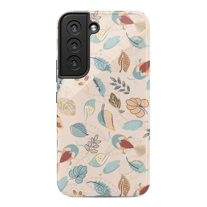 Galaxy S22 StrongFit Cute parrots in a fun tossed pattern with funky leaves in blue and red by Paula Ohreen