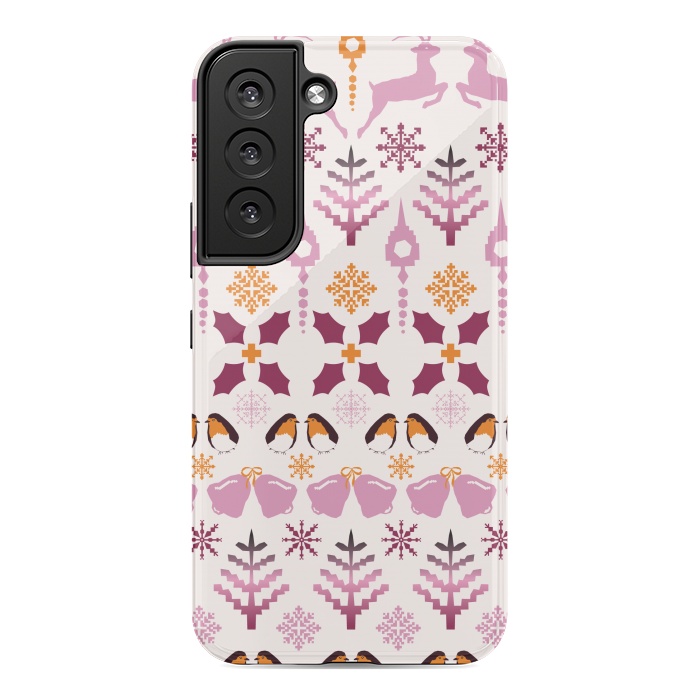 Galaxy S22 StrongFit Fair Isle Christmas in pink and orange by Paula Ohreen