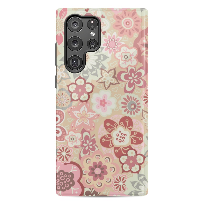 Galaxy S22 Ultra StrongFit Beautiful Bouquet of Blooms-Beige and Pink by Paula Ohreen