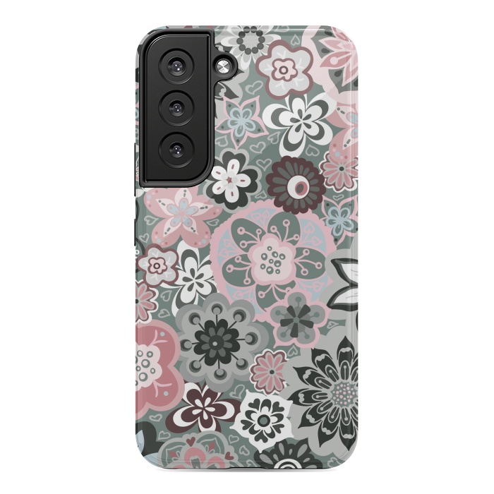 Galaxy S22 StrongFit Beautiful Bouquet of Blooms-Dark Grey and Pink by Paula Ohreen