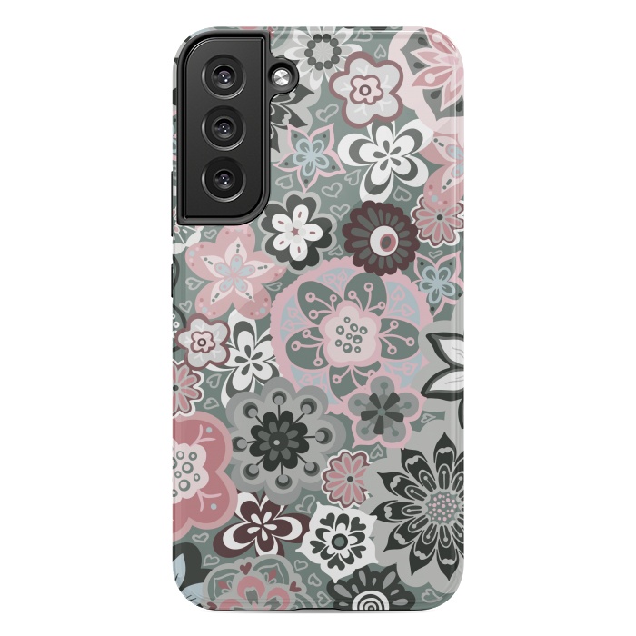 Galaxy S22 plus StrongFit Beautiful Bouquet of Blooms-Dark Grey and Pink by Paula Ohreen