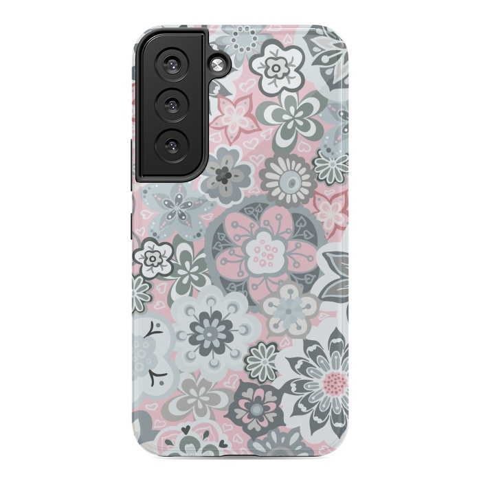 Galaxy S22 StrongFit Beautiful Bouquet of Blooms-Light grey and pink by Paula Ohreen