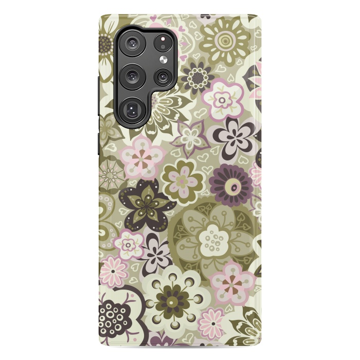 Galaxy S22 Ultra StrongFit Bouquet of Blooms-Green and Pink by Paula Ohreen