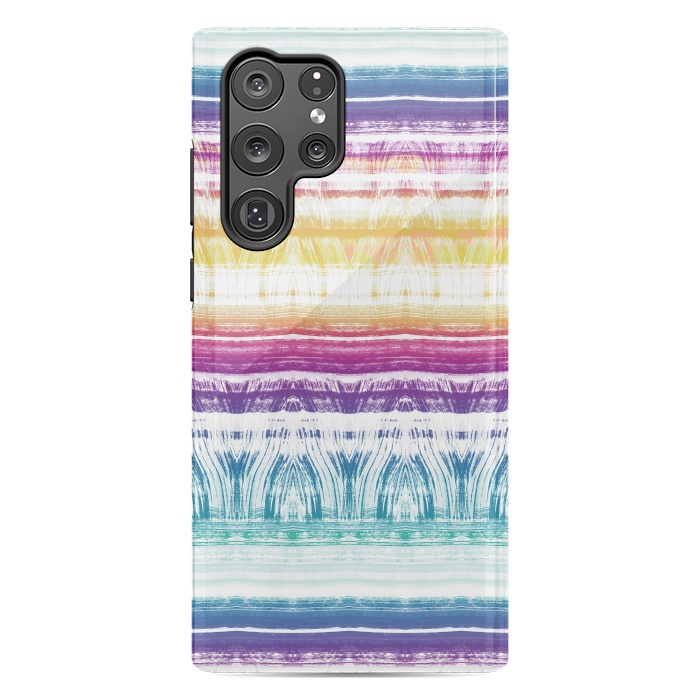 Galaxy S22 Ultra StrongFit Rainbow brushed ethnic tie dye stripes by Oana 