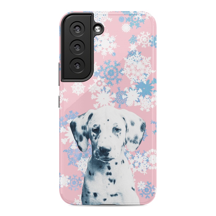 Galaxy S22 StrongFit Pink blue dalmatian and snowflakes by Oana 
