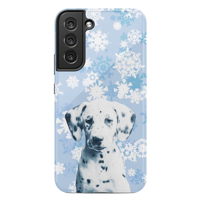 Galaxy S22 plus StrongFit Cute dalmatian and blue white snowflakes by Oana 
