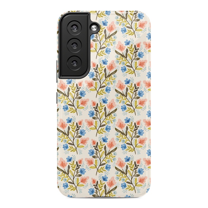 Galaxy S22 StrongFit Peach and Blue Floral by Noonday Design