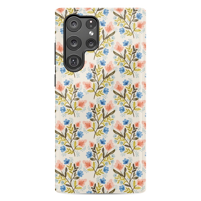 Galaxy S22 Ultra StrongFit Peach and Blue Floral by Noonday Design