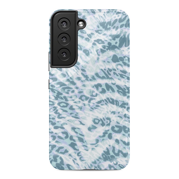 Galaxy S22 StrongFit Baby blue brushed leopard print and tiger stripes by Oana 
