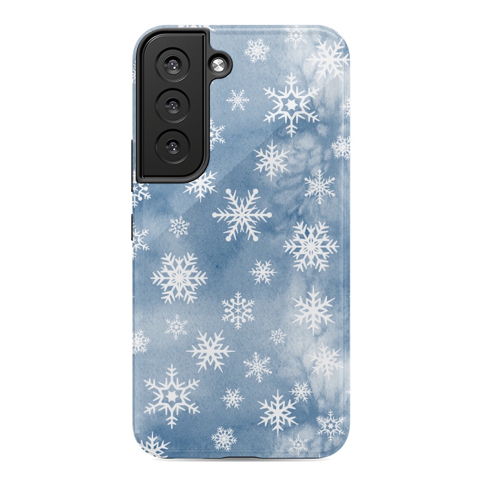 Galaxy S22 StrongFit Blue white watercolor Christmas snowflakes by Oana 