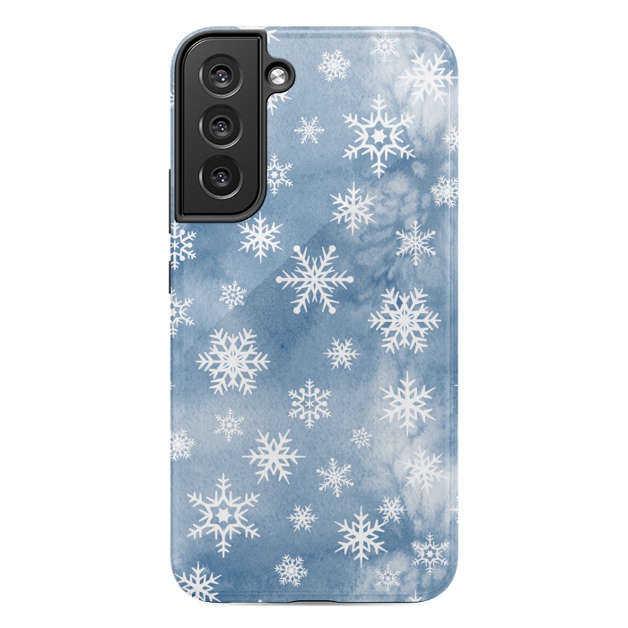 Galaxy S22 plus StrongFit Blue white watercolor Christmas snowflakes by Oana 