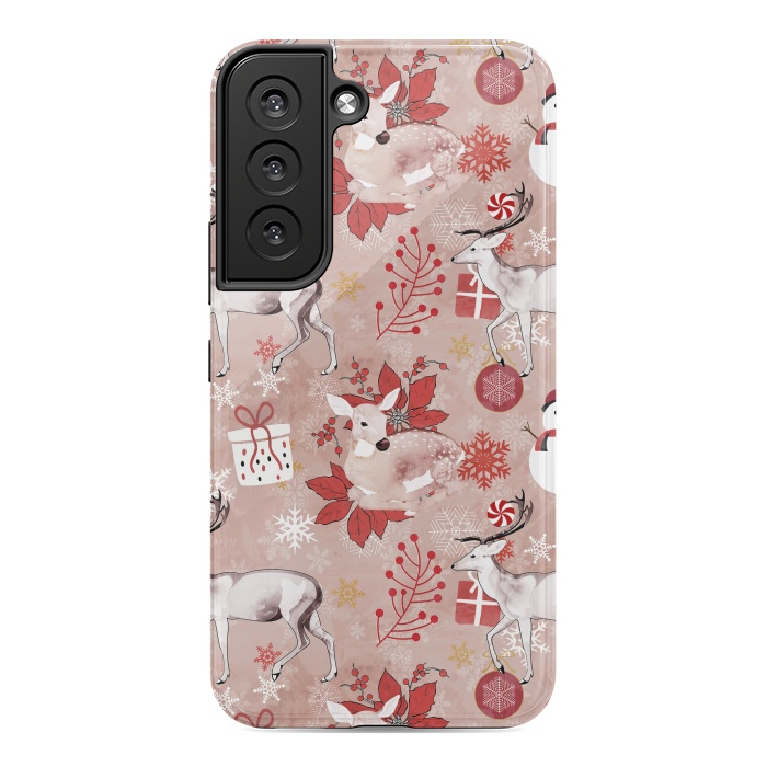 Galaxy S22 StrongFit Deers and Christmas ornaments red pink by Oana 