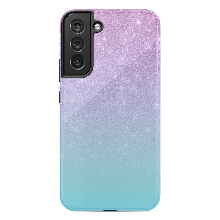 Galaxy S22 plus StrongFit Girly Purple Blue Glitter Ombre Gradient by Julie Erin Designs