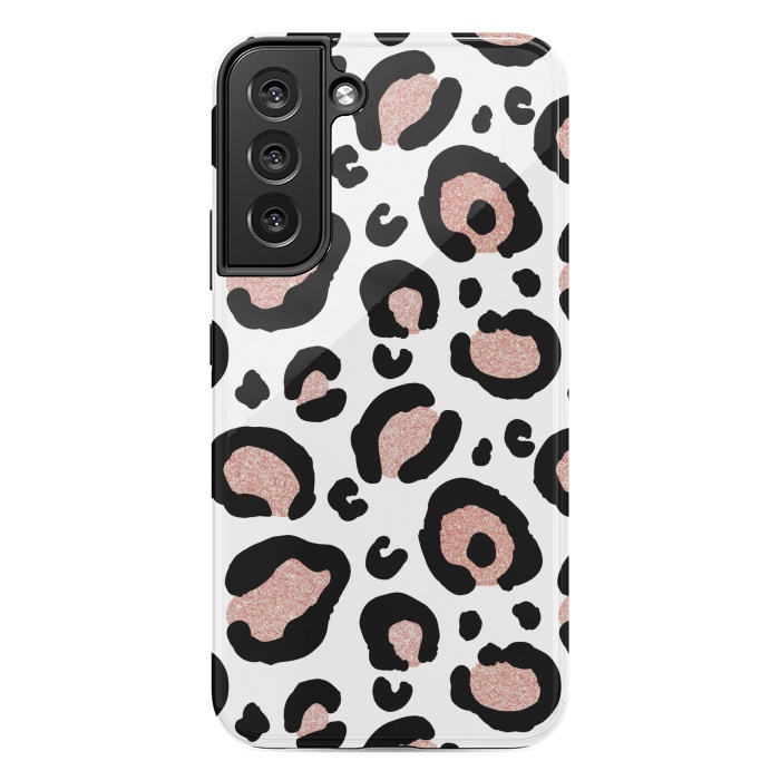 Galaxy S22 plus StrongFit Rose Gold Glitter Leopard Print by Julie Erin Designs
