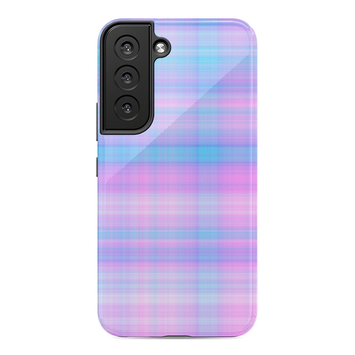 Galaxy S22 StrongFit Girly Pastel Plaid Blue Pink by Julie Erin Designs