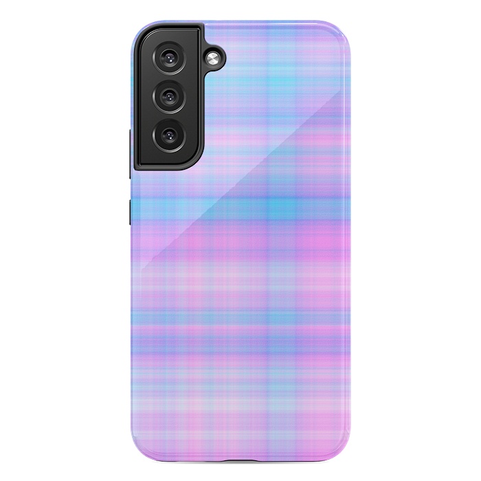 Galaxy S22 plus StrongFit Girly Pastel Plaid Blue Pink by Julie Erin Designs