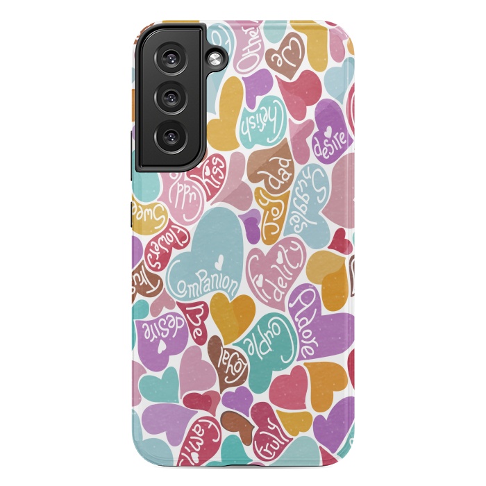 Galaxy S22 plus StrongFit Multicolored Love hearts with loving words by Paula Ohreen