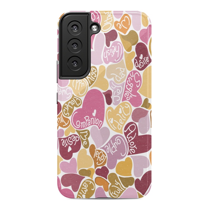 Galaxy S22 StrongFit Love hearts with loving words in pink and orange by Paula Ohreen