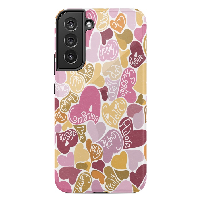 Galaxy S22 plus StrongFit Love hearts with loving words in pink and orange by Paula Ohreen