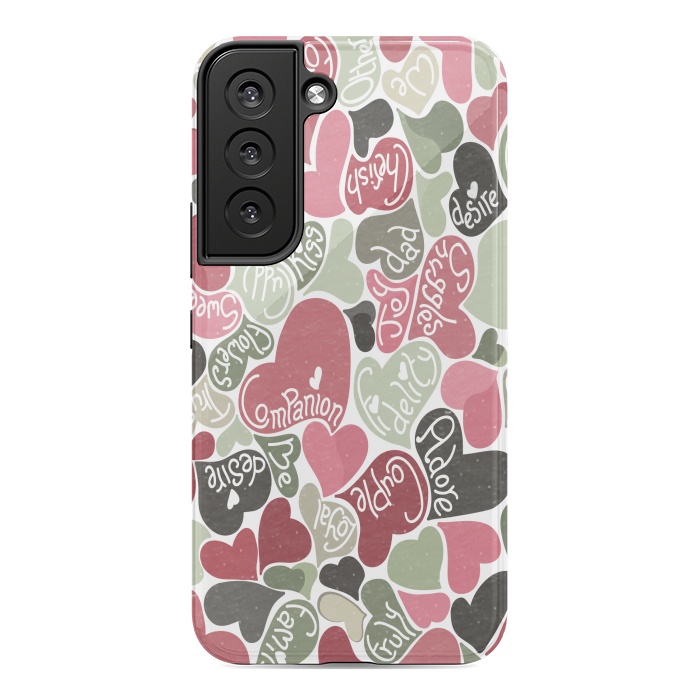 Galaxy S22 StrongFit Love hearts with loving words in pink and green by Paula Ohreen