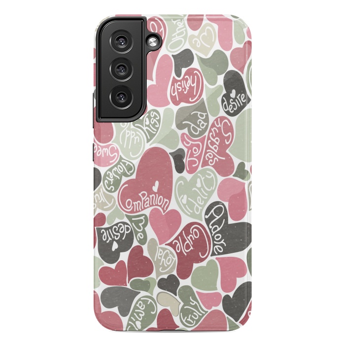 Galaxy S22 plus StrongFit Love hearts with loving words in pink and green by Paula Ohreen