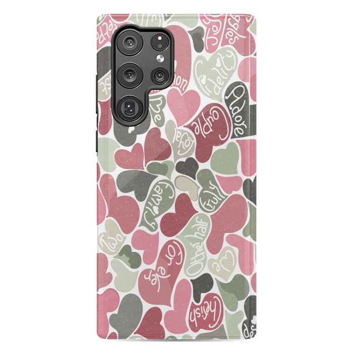 Galaxy S22 Ultra StrongFit Love hearts with loving words in pink and green by Paula Ohreen