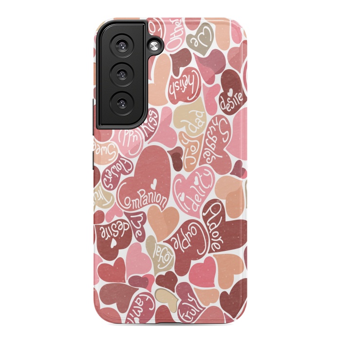 Galaxy S22 StrongFit Love hearts with loving words in red and beige by Paula Ohreen
