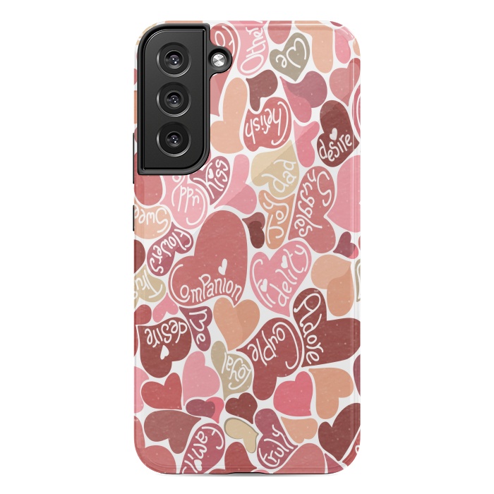 Galaxy S22 plus StrongFit Love hearts with loving words in red and beige by Paula Ohreen