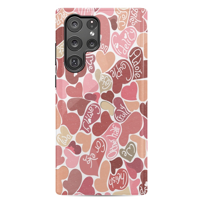 Galaxy S22 Ultra StrongFit Love hearts with loving words in red and beige by Paula Ohreen