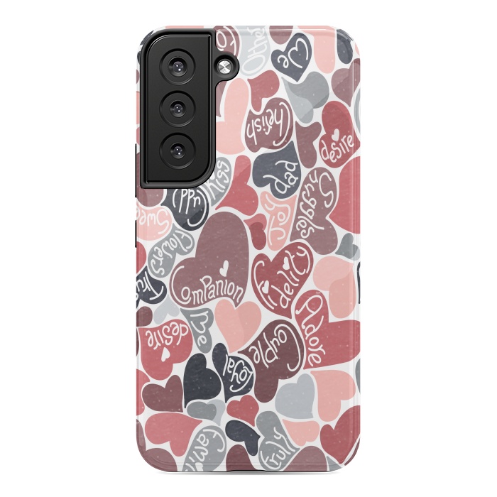 Galaxy S22 StrongFit Love hearts with loving words in pink and grey by Paula Ohreen