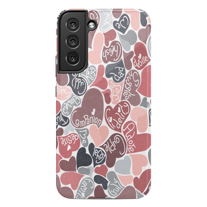 Galaxy S22 plus StrongFit Love hearts with loving words in pink and grey by Paula Ohreen