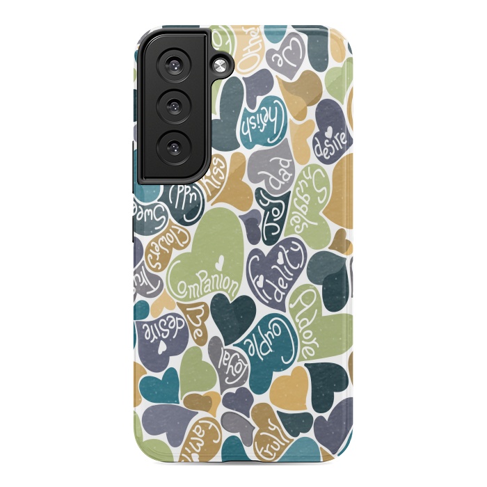 Galaxy S22 StrongFit Love hearts with loving words in blue and green by Paula Ohreen