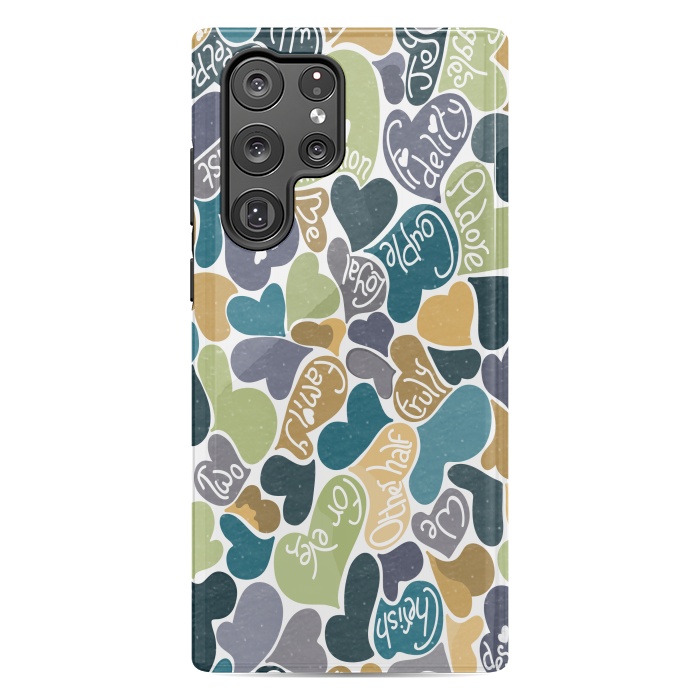 Galaxy S22 Ultra StrongFit Love hearts with loving words in blue and green by Paula Ohreen
