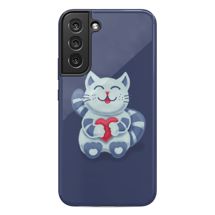 Galaxy S22 plus StrongFit Cute Blue Kitty With Heart In Love by Boriana Giormova