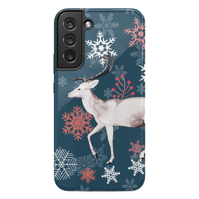 Galaxy S22 plus StrongFit Reindeer and snowflakes winter illustration by Oana 