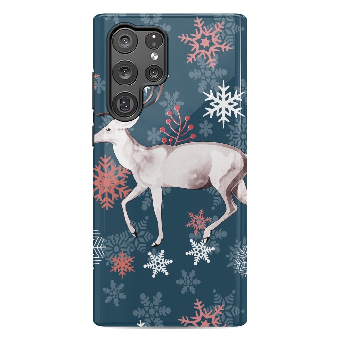 Galaxy S22 Ultra StrongFit Reindeer and snowflakes winter illustration by Oana 