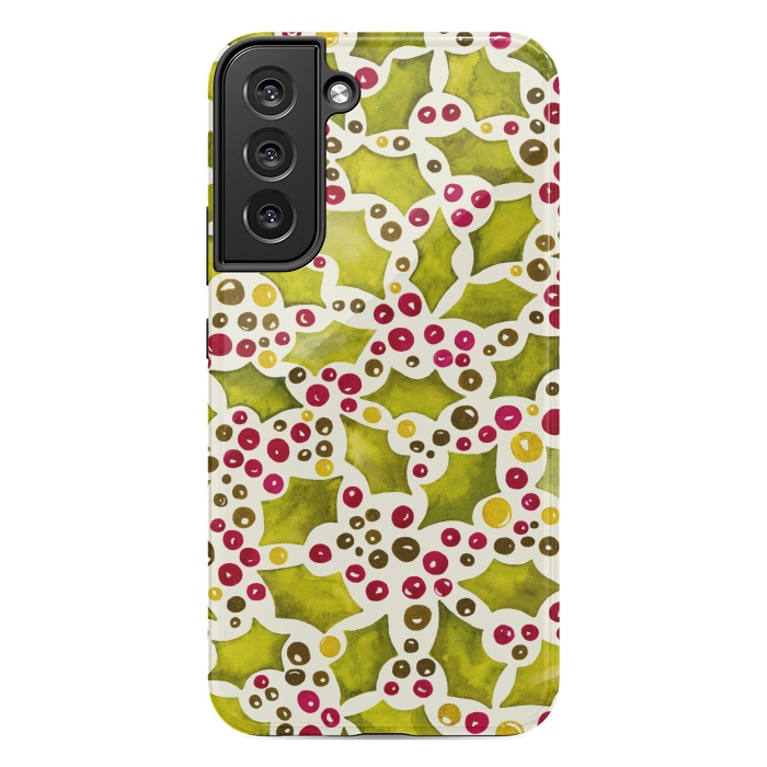 Galaxy S22 plus StrongFit Watercolour Christmas Holly and Berries Pattern by Paula Ohreen