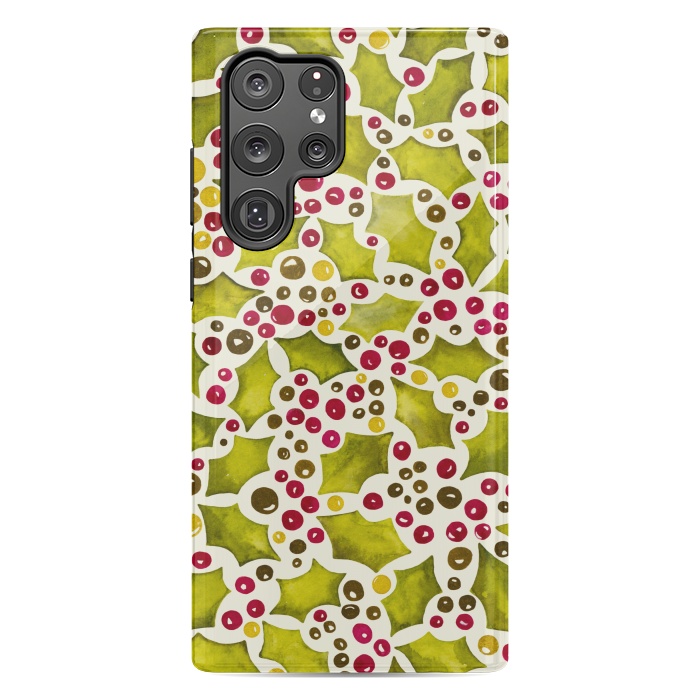 Galaxy S22 Ultra StrongFit Watercolour Christmas Holly and Berries Pattern by Paula Ohreen