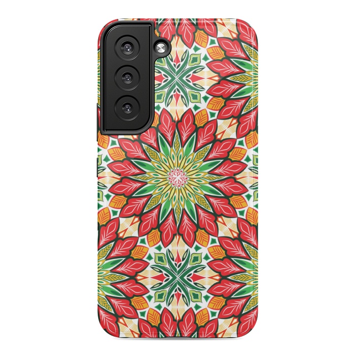Galaxy S22 StrongFit ORANGE RED FLORAL GREEN PRINT by MALLIKA