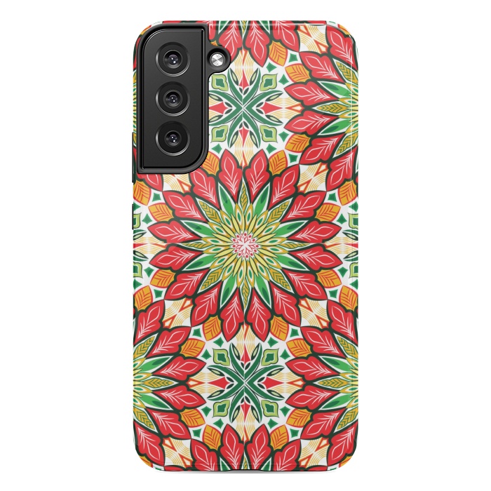 Galaxy S22 plus StrongFit ORANGE RED FLORAL GREEN PRINT by MALLIKA