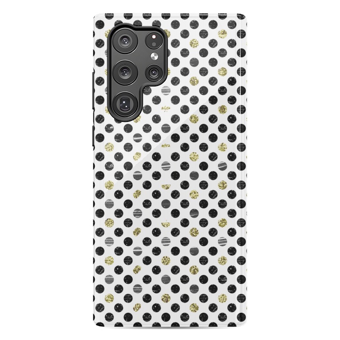 Galaxy S22 Ultra StrongFit Ink and gold glitter polka dots by Oana 