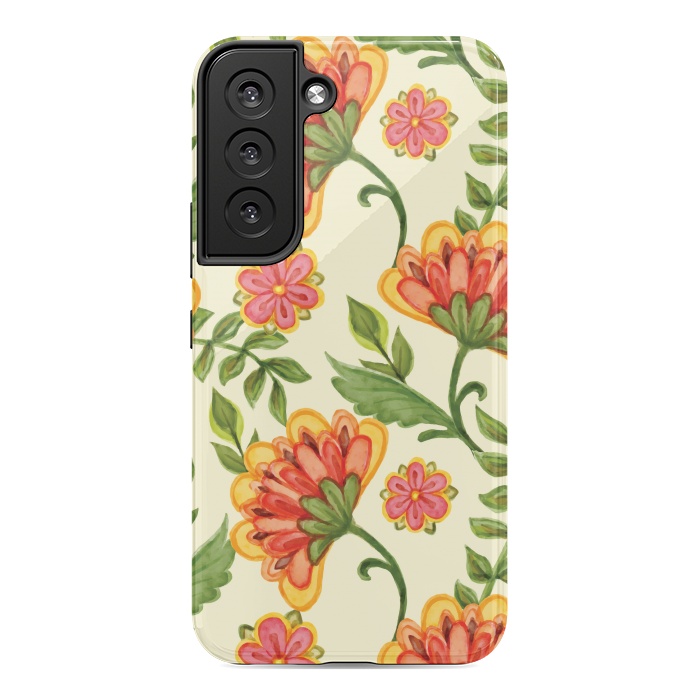 Galaxy S22 StrongFit red yellow green floral pattern by MALLIKA
