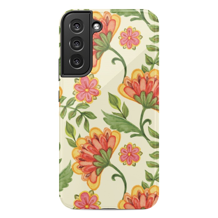Galaxy S22 plus StrongFit red yellow green floral pattern by MALLIKA