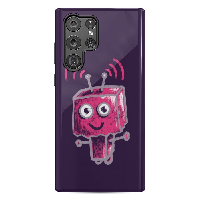 Galaxy S22 Ultra StrongFit Cute Pink Robot With Paper Bag Head Kids by Boriana Giormova