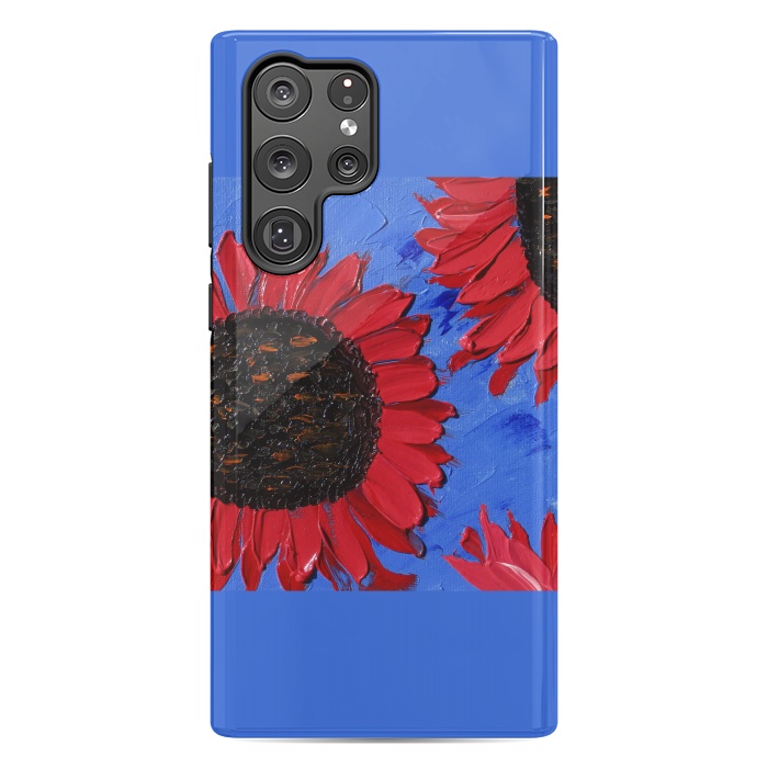 Galaxy S22 Ultra StrongFit Red sunflowers art by ArtKingdom7