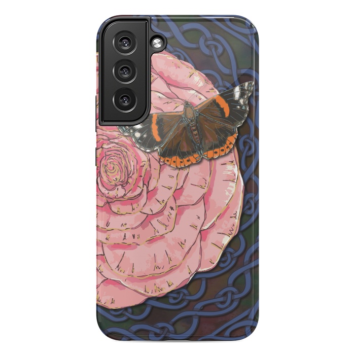 Galaxy S22 plus StrongFit Pink Rose and Butterfly by Lotti Brown