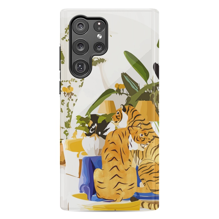 Galaxy S22 Ultra StrongFit Tiger Reserve Villa | Bohemian Tropical Jungle Décor | Pastel Honeymoon Couple Love Wildlife by Uma Prabhakar Gokhale